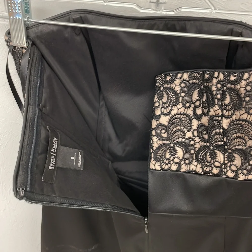 WHBM Black Strapless Dress Satin Lace Sz 0 - Picture 3 of 5